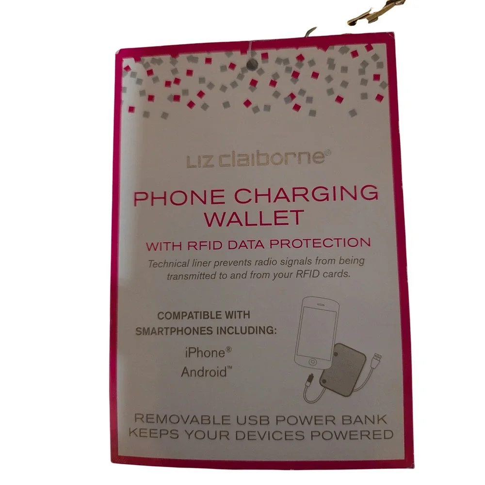Liz Claiborne Purple Glitter Phone Charging Wallet RFID Power Bank Wristlet NWT